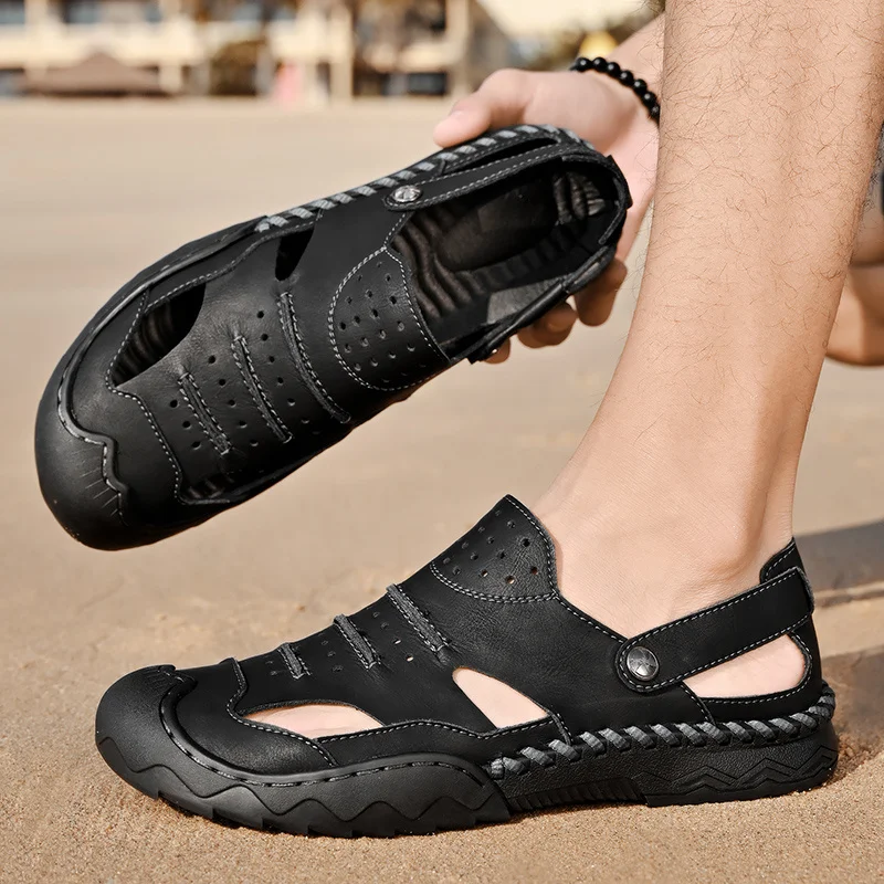 Mens Outdoor Sports Summer Shoes Low Heel Sliders Sandals Summer Men's Beach Shoes_voghion.com