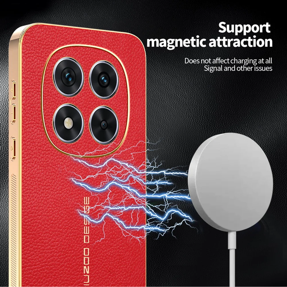 Classic Lychee Leather Electroplated Frame Phone Case Cover
