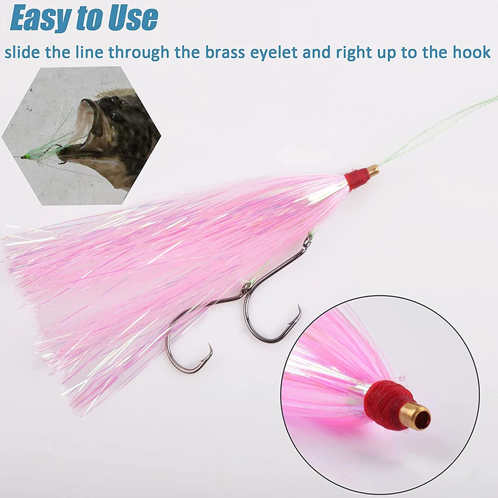 21/42/60PCS Fishing trolling lures Teasers skirts bait Saltwater Mylar  Flash bucktail Fluke Rigs Bass Trout Fly Fishing Lure
