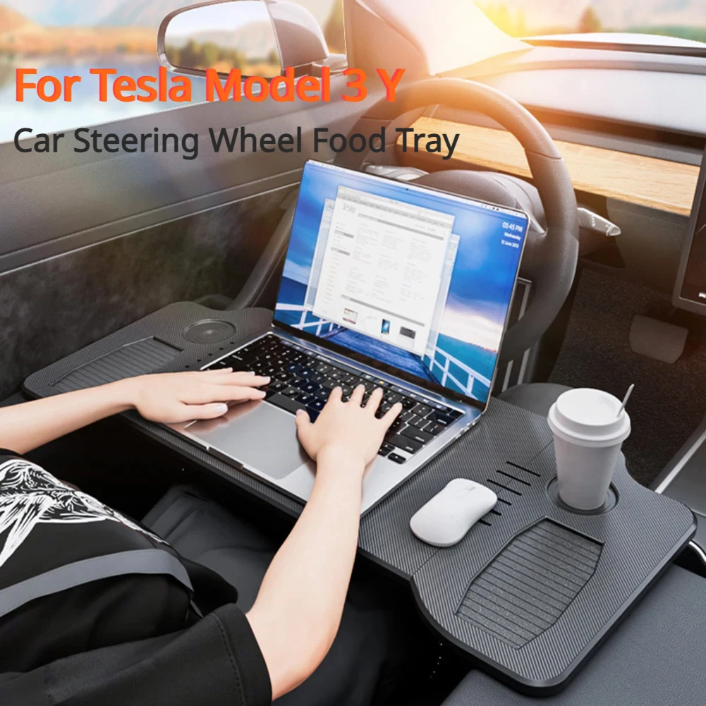 

Car Steering Wheel Food Tray For Tesla Model 3/Y 2023 Accessories Folding Steering Wheel Laptop Tray Portable Auto Drink Holder