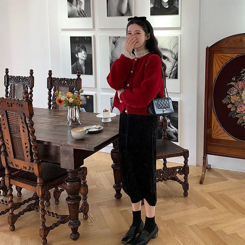 Description Picture 5 of itemFashion Faux Mink Fur Sweater Coat Ladies Korean Chic O-neck Soft Knitted Short Cardigan Women All-match Single-breasted Sweater