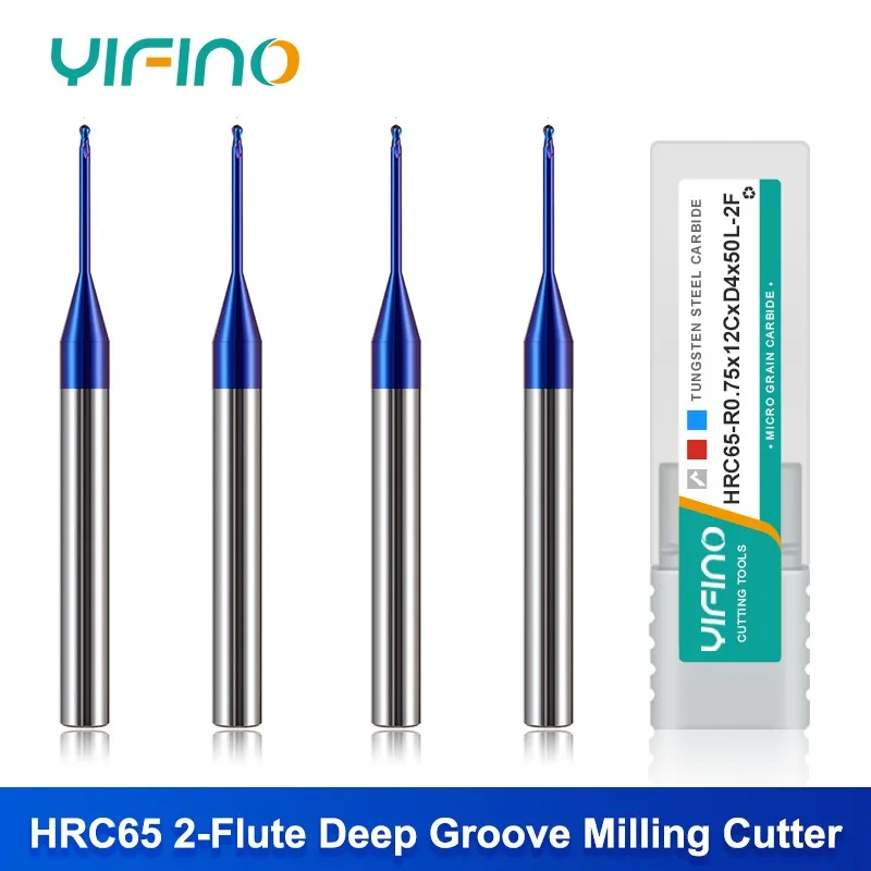 

YIFINO HRC65 2F Blue Nano Coating Ball End Deep Groove Milling Cutter Tungsten Steel Carbide CNC Machining Endmills Tools