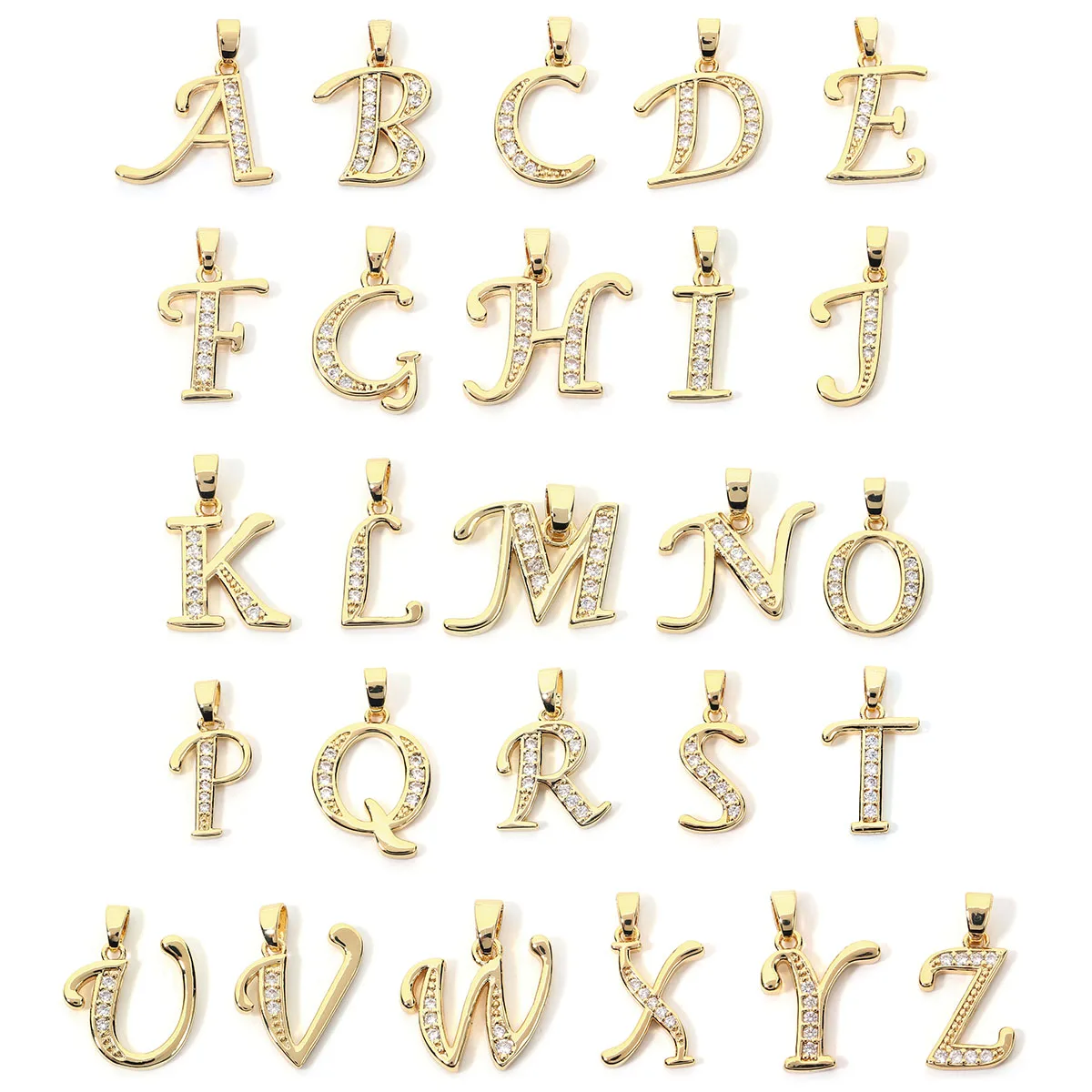 1 Stück Kupfer-Zirkon-Buchstabenanhänger, vergoldet, A-Z Alphabet-Anhänger für Ohrringe, Armbänder, Halsketten, Schmuckherstellung, DIY-Zubehör