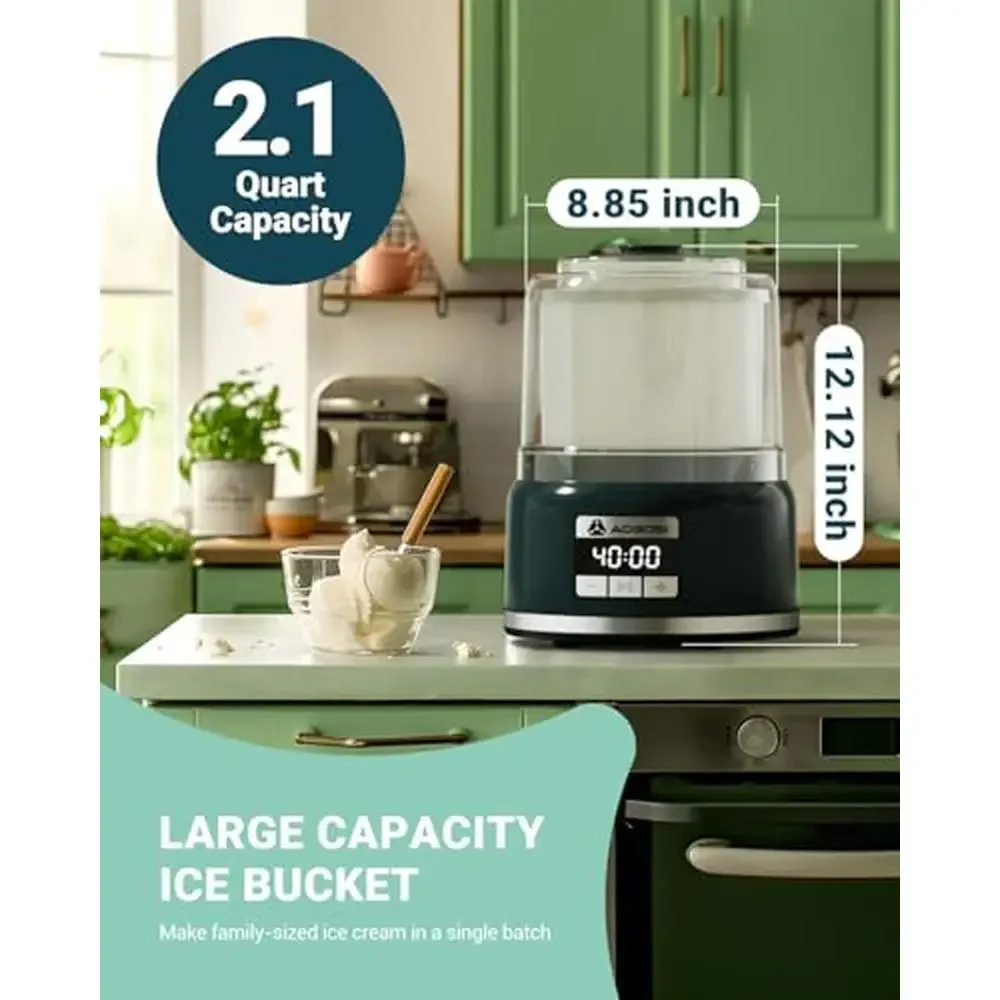 Homemade Ice Cream Maker 2 Quart Double Insulated Bowl Gelato Sorbet Frozen Yogurt Easy Operation Safe Healthy Stylish Blue 2