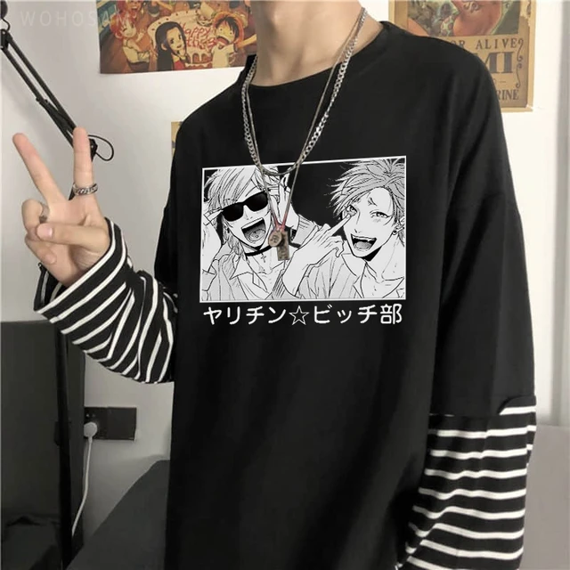 Yarichin b clube anime camiseta masculina mulher harajuku kawaii yui tamura  ayato yuri manga t camisa unisex manga longa falso dois tshirt - AliExpress