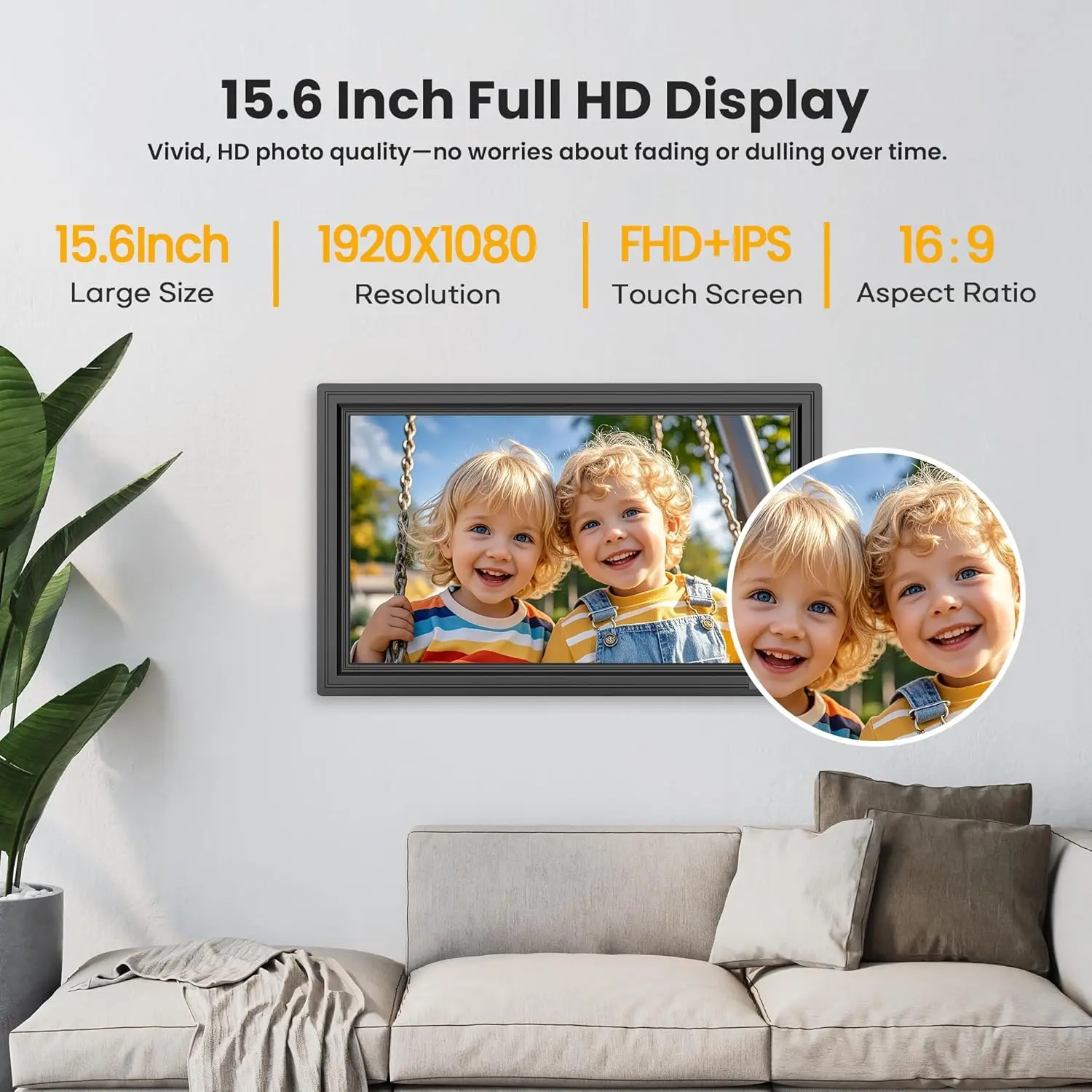64GB 15.6" Large Digital Picture Frame, Uhale WiFi Electronic Photo Frames with 1920 x 1080 FHD IPS Touch Screen, Support Auto-R
