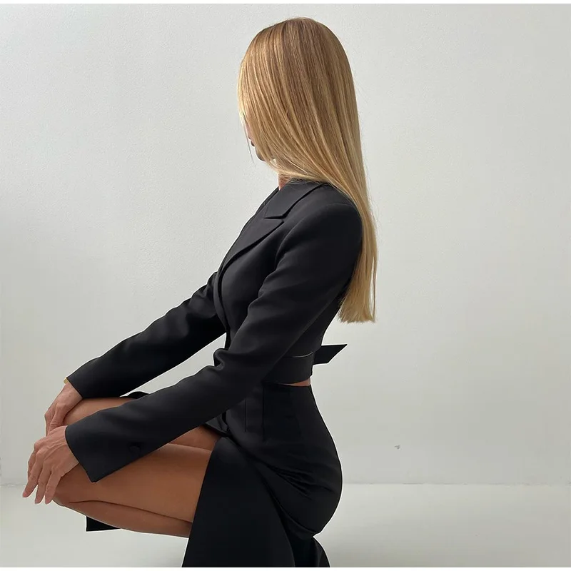 Elegante traje liso, vestidos largos para mujer, vintage, ajustado, sin espalda, con solapa y botonadura sencilla, vestido de otoño para mujer, versátil, para oficina y ropa de calle.