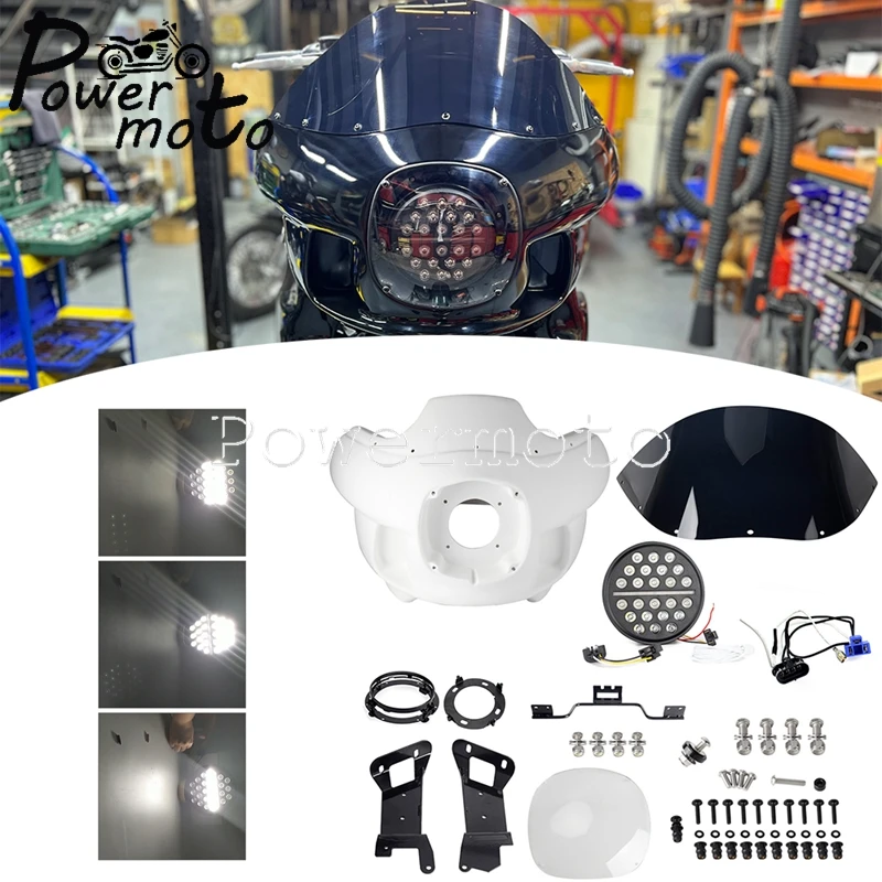 

Фара для мотоцикла Harley Softail Low Rider Street Bob FXLRS 18-23 черная/белая и передняя обтекатель с креплением 7 дюймов