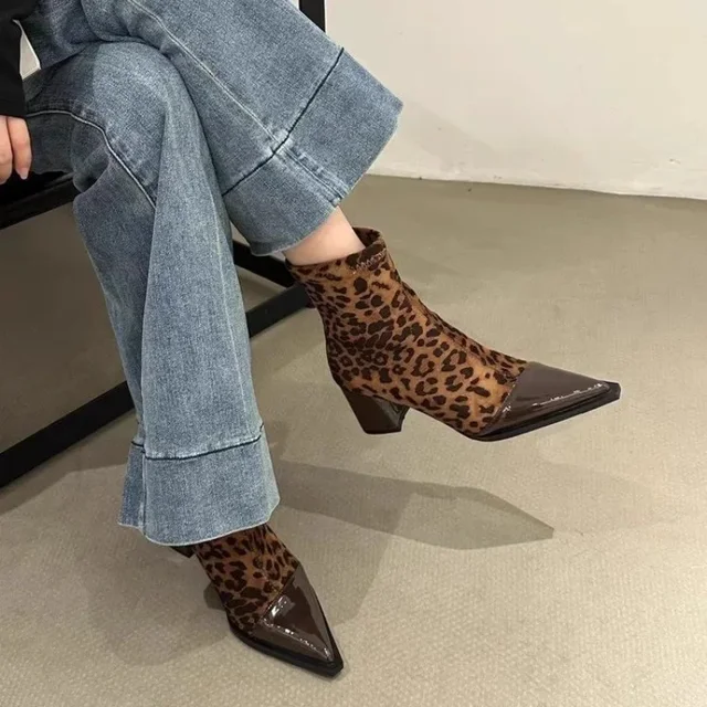 Women's New Autumn Chunky Single Boots Pointed Suede Splicing Anti-slip Wear-resistant Ankle Boots