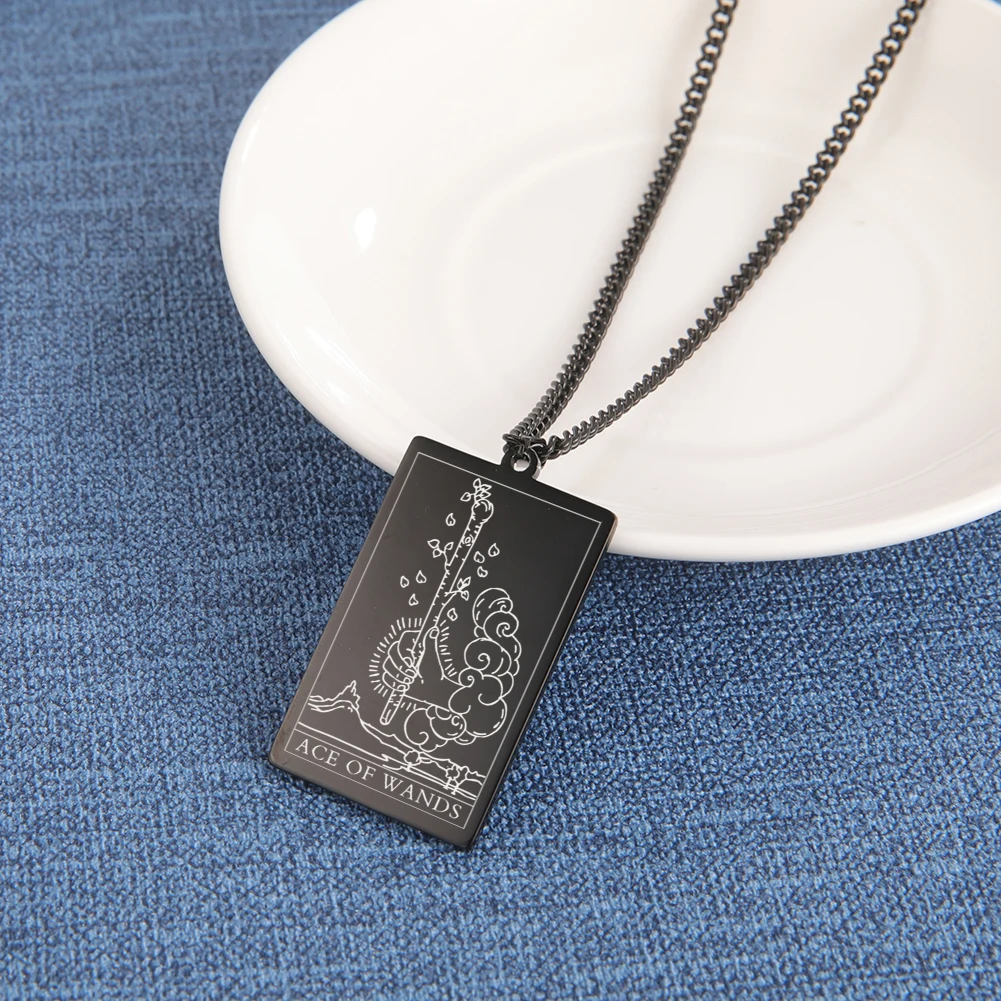 Dawapara Zauberstäbe Tarot Karte Vintage Amulett Anhänger Halskette Link Kette Talisman Halsketten Edelstahl Schmuck Goldene Schwarz – Detail 6