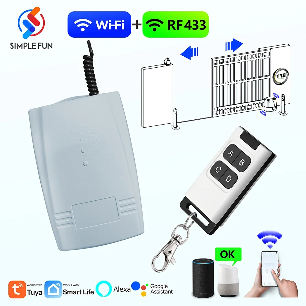 

WiFi RF Smart Garage Sliding Door Opener Wireless Remote Control Switch AC DC 12V 24V Receiver Working with Rolling Code Tuya