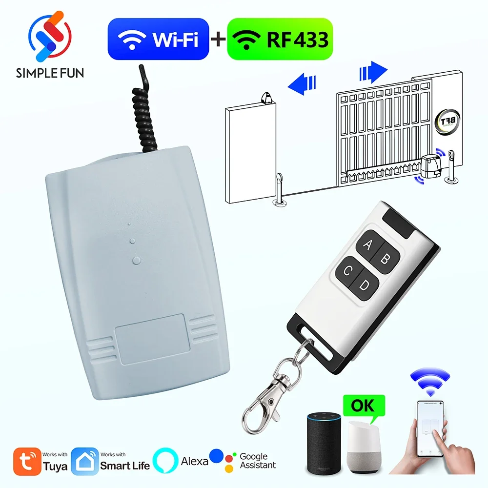 Abridor de Porta Garagem sem Fio Inteligente Wifi rf Interruptor de Controle Remoto ac dc dc 12v 24v Receptor Trabalhando com Rolling Code Tuya