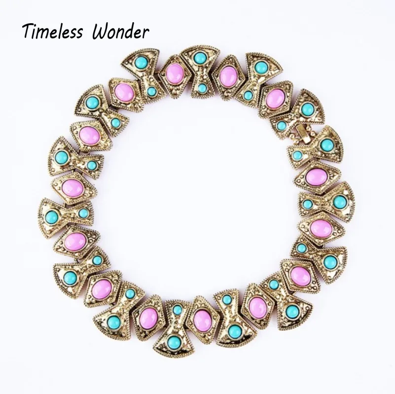 

Timeless Wonder Retro Geo Stone Statement Necklace for Women Designer Jewelry Goth Runway Rare Luxury Top Medieval Mix 2629