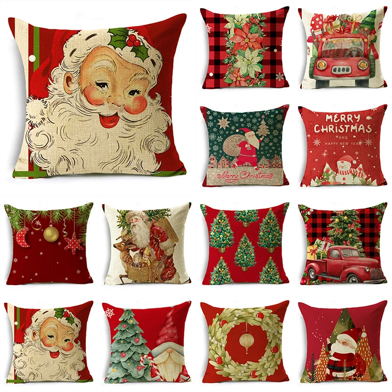 

Merry Christmas Throw Pillow Covers 40/45/50cm Christmas Tree Santa With Presents Flowers Throw Pillow Case for Sofa Home Decor