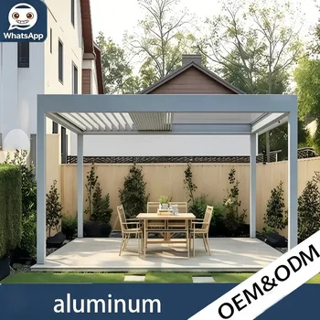 Moderna Pergola da Giardino in Alluminio con LED, Gazebo con Tetto a Lamelle Regolabili Elettricamente, Progettata per il Relax nel Patio