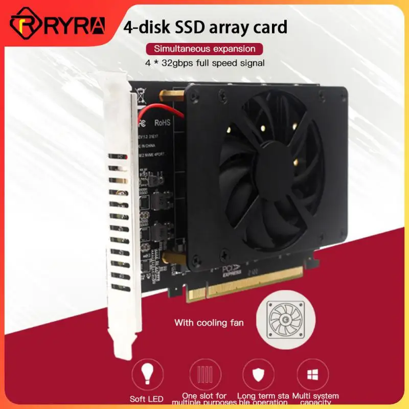 

PCIe адаптер PCI-E X16 NVME M.2 M Key SSD RAID адаптер материнской платы Array PCI-E разделенная карта 4 SSD с охлаждающим вентилятором