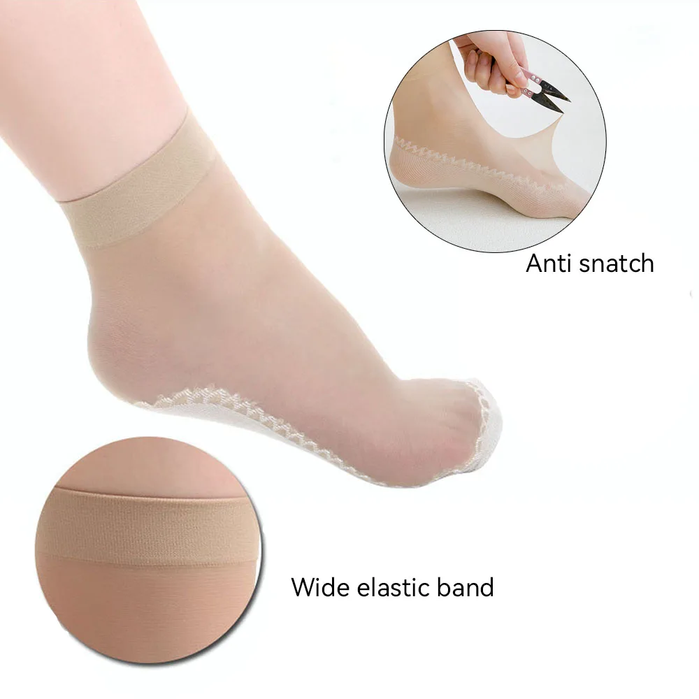10/30pairs Women Silk Sock Anti-snagging Summer Transparent Socks Cotton Sole Non-slip Seamless Thin Nylon Socks Breathable Sock