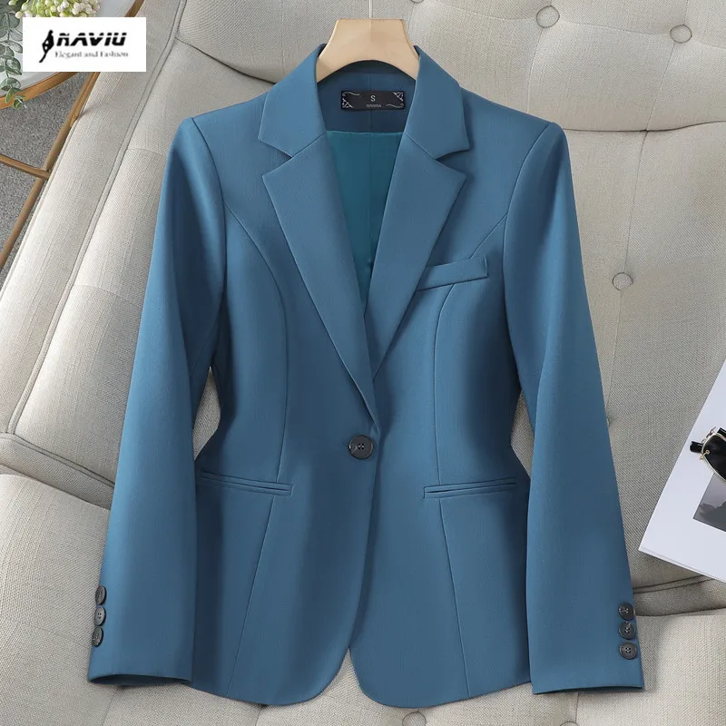 

NAVIU New Arrival Blue Black Gray Women Blazer Coat Long Sleeve Single Button Office Ladies Business Work Wear Formal Jacket