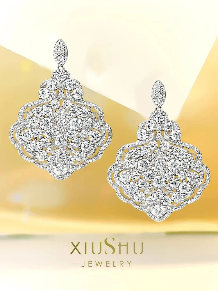 

Desire New Flower Exaggerate Style Earrings with Sterling Silver Inlaid High Carbon Diamond Luxury Versatile