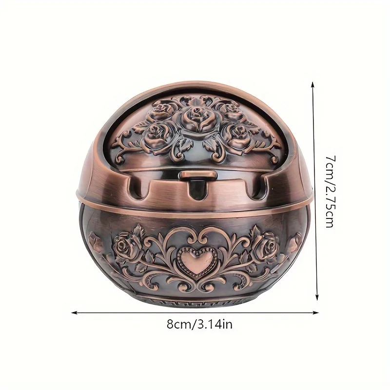1pc Metal Ashtray Smoking Windproof Vintage Lid Ornament Vintage Cigarette Metal Decoration Portable Home Decor Ashtrays