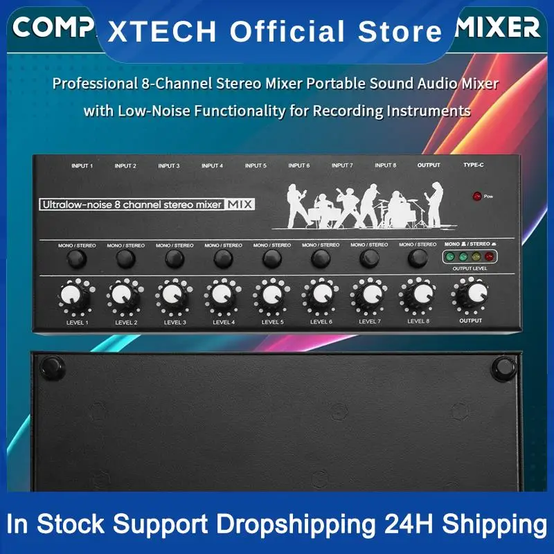 Professional 8-Channel Stereo Mixer Portable Sound Audio Mixer With Low-Noise Functionality For Recording Instruments