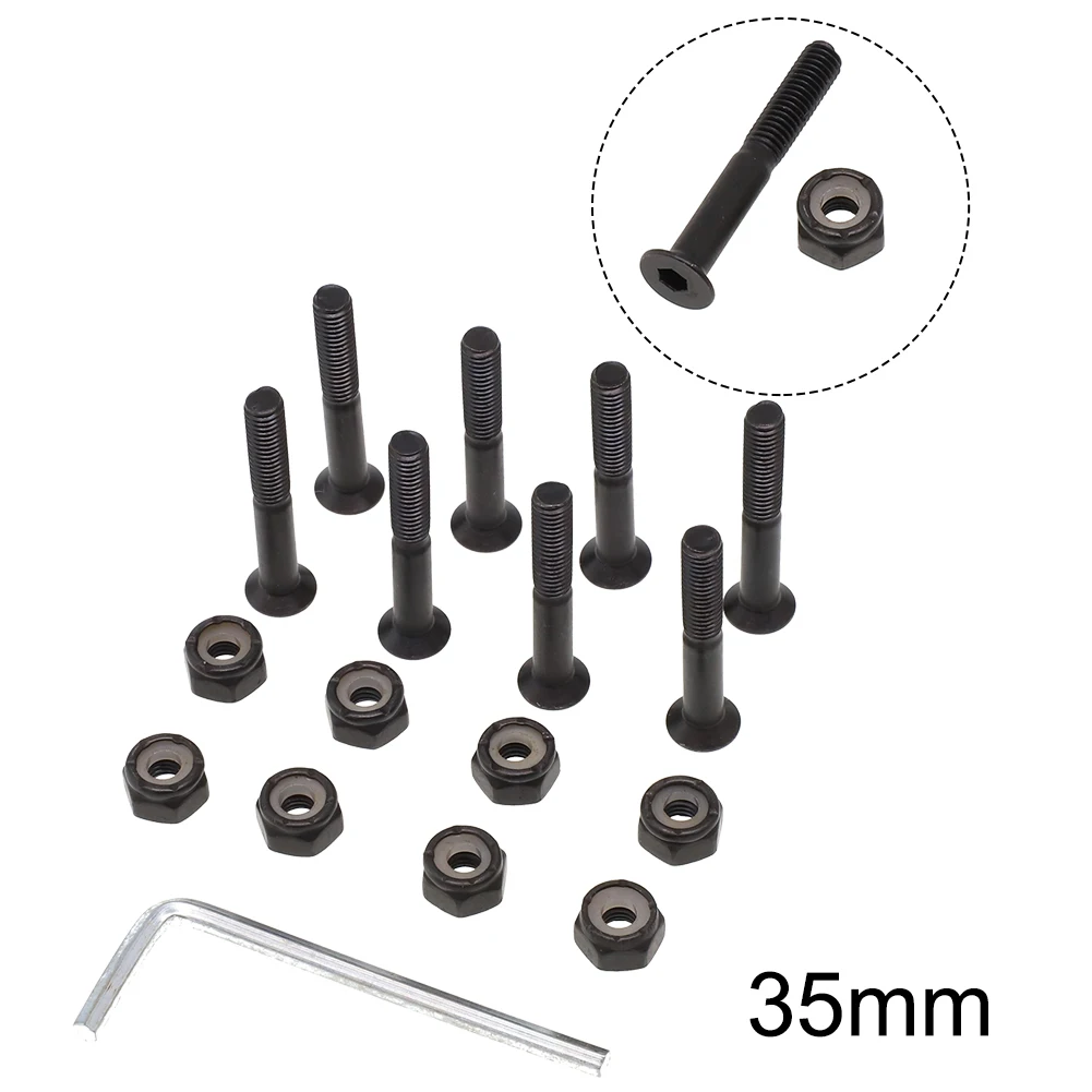 

16pcs M5 30/35/53mm Skateboard Replacement Screws Nuts Carbon Steel Screw Bolts Four-Wheeled Anti-rust Longboard Accessories