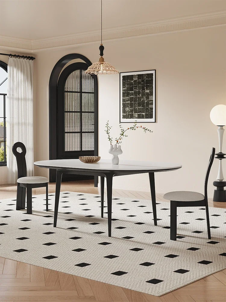 

French Vintage Solid Wood Rock Plate Dining Table Modern Simple White Wax Wood Solid Wood Leg Rectangle