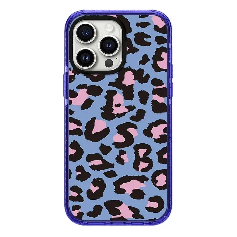 

2.0 Acrylic Upgrade Border Blue Leopard Phone Case Cover for iPhone 11 12 13 14 15 Pro Max Case for iPhone 15 ProMax