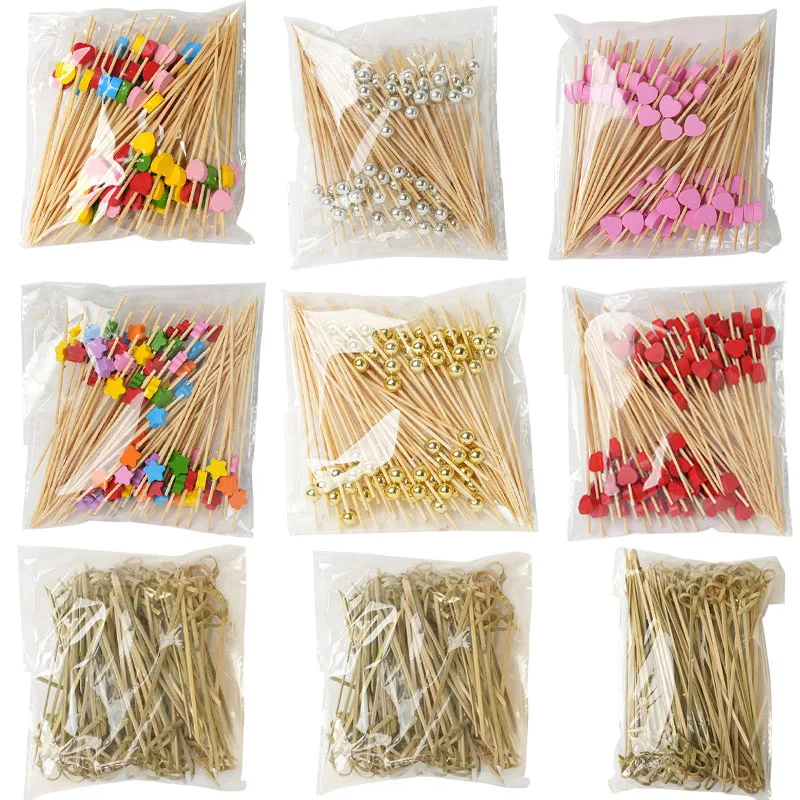 Disposable Bamboo Sticks Pearl Cocktail Sticks et Fruit Fork Suitable For Wedding Birthday Party Decoration Camping Tools