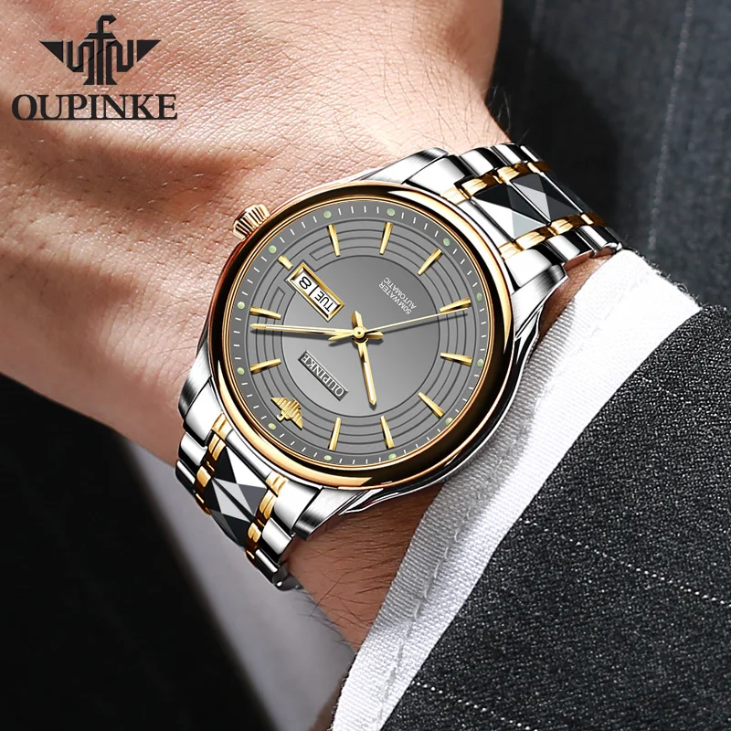 OUPINKE 3170 Classic Men's Watches Imported Japan Automatic Movement Mechanical High end Wristwatch Dual Calendar Display 4