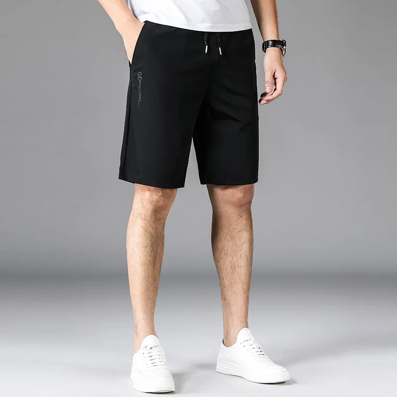 Fashion Summer Thin Knee Pants All-match Solid Color Men's Clothing Straight Sports Mid Waist Elastic Drawstring Casual Shorts