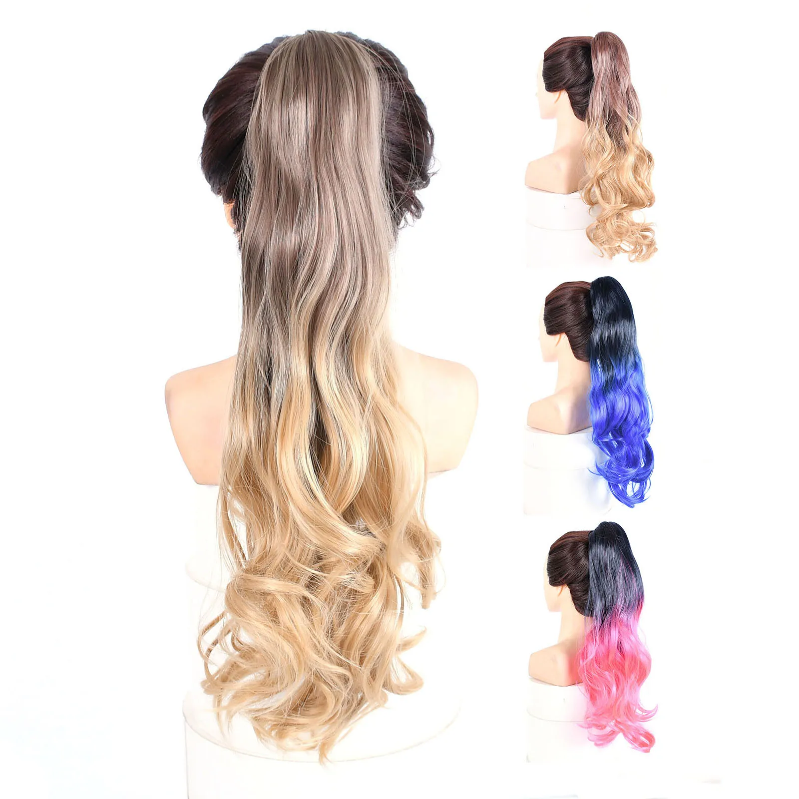 Jeedou 다채로운 포니테일 연장 긴 웨이브 헤어 발라야주 옴브레 컬러 합성 ..