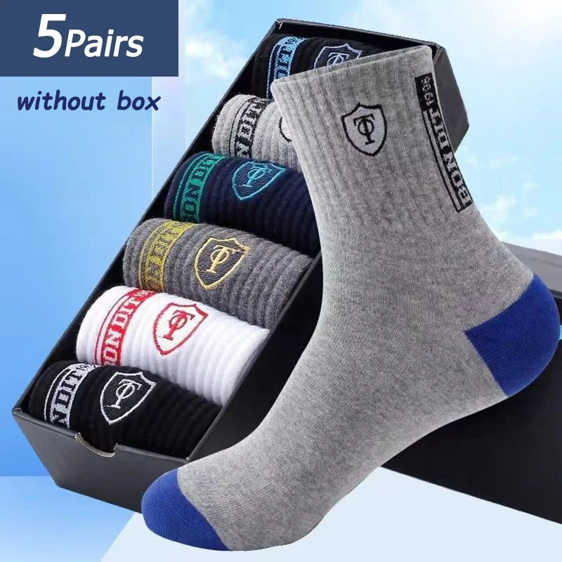 

5 Pairs Apring And Fall Mens Sports Socks Summer Leisure Sweat Absorbent Comfortable Thin Breathable Basketball Meias EU 38-43