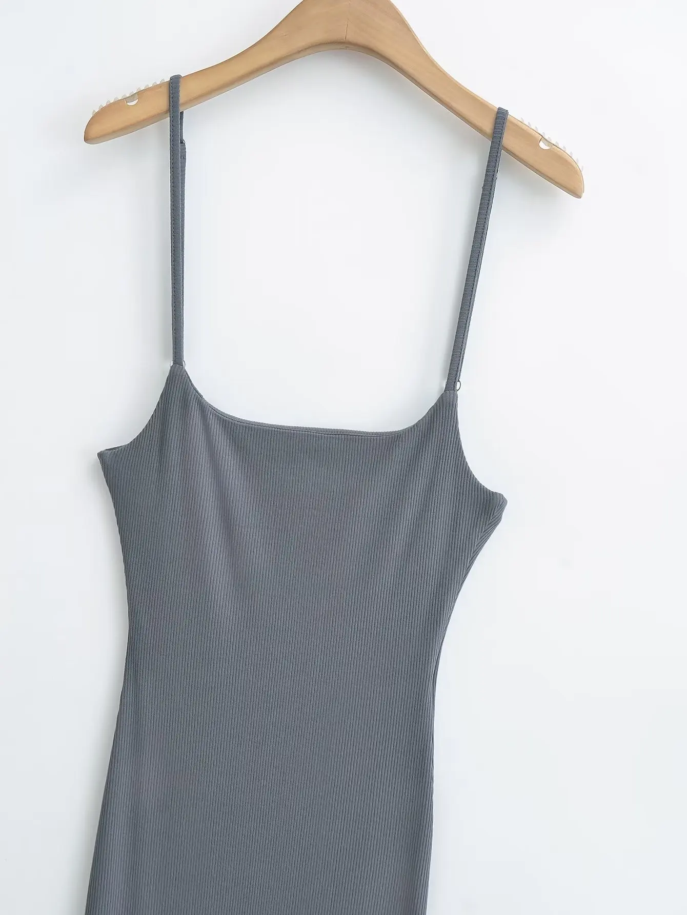 Women Casual Ribbed Solid Adjustable Cami Strap Cotton Bodycon Sleeveless Maxi Dress