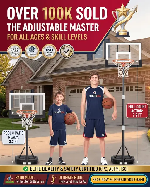 Kids Basketball Hoop 3.2-7.2FT Adjustable, Portable Poolside & Indoor Hoop with 29in Backboard, Enlarged Base