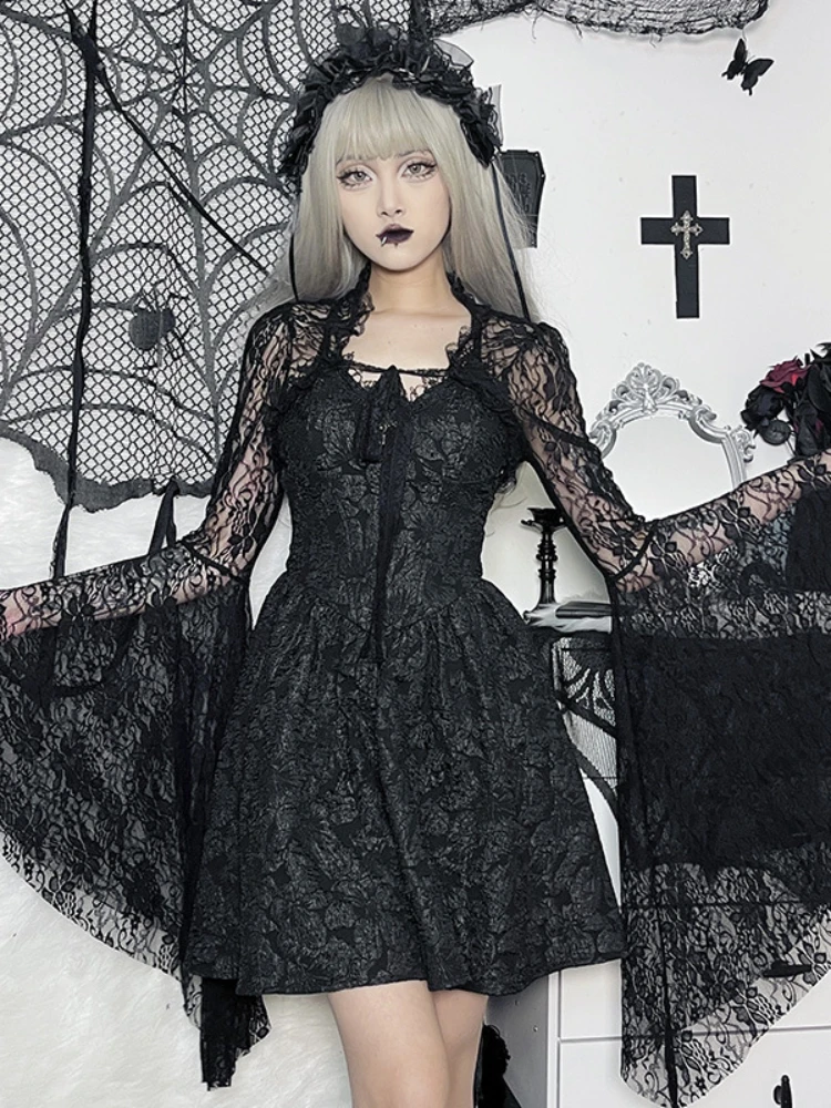 ★ILLIGO★ Lace shirring flare one piece black Lace shirring flare one piece black - ILLIGO
