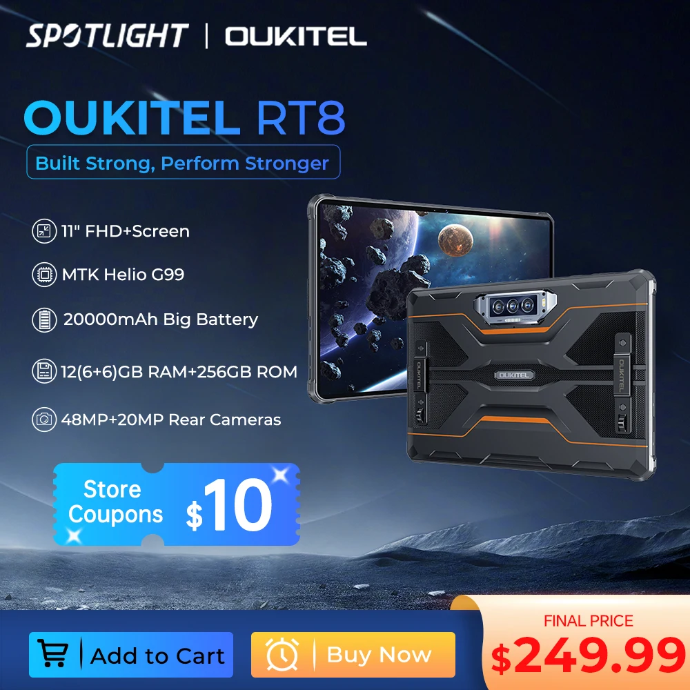 

Oukitel RT8 Rugged 20000mAh Tablet 11" FHD+ Display 6GB+256GB Helio G99 Tablet 48MP Camera Tablets PC 33W Android 13