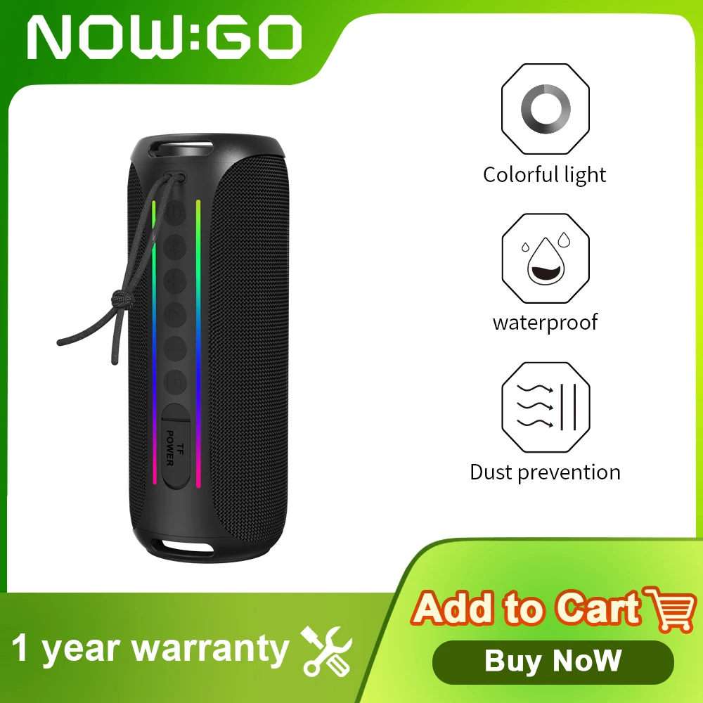 

NowGo IPX7 Speaker Bluetooth portable Speaker with 360 degree Surround Sound Bluetooth 5.3 LED Modes True Wireless Stereo