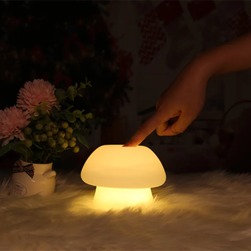 Mushroom Night Light LED Silicone Touch Sensor Battery Lamp Living Room