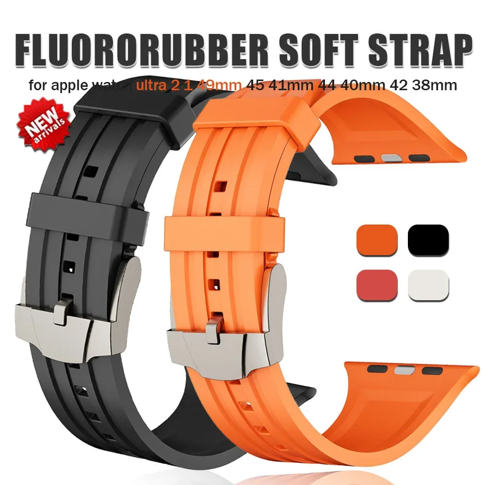 

Fluororubber Band For Apple Watch Ultra 2 49mm Series 9 45mm 41mm Strap For iWatch 8 7 6 SE 5 4 3 44mm 42mm 40mm Sport Bracelet