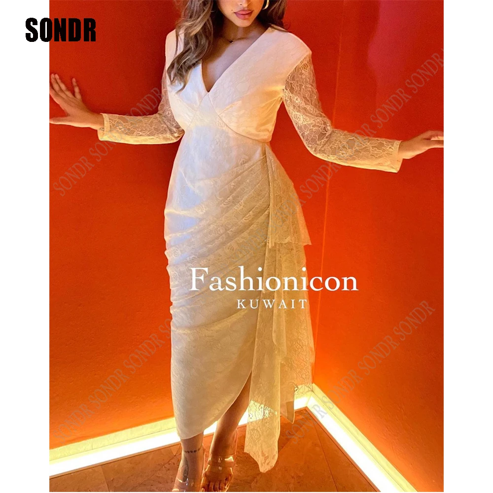 

SONDR Beach V-Neck Lace Short Wedding Dresses For Women Side Slit Tiered Bride Party Appliques Tulle Boho Bridal Gowns