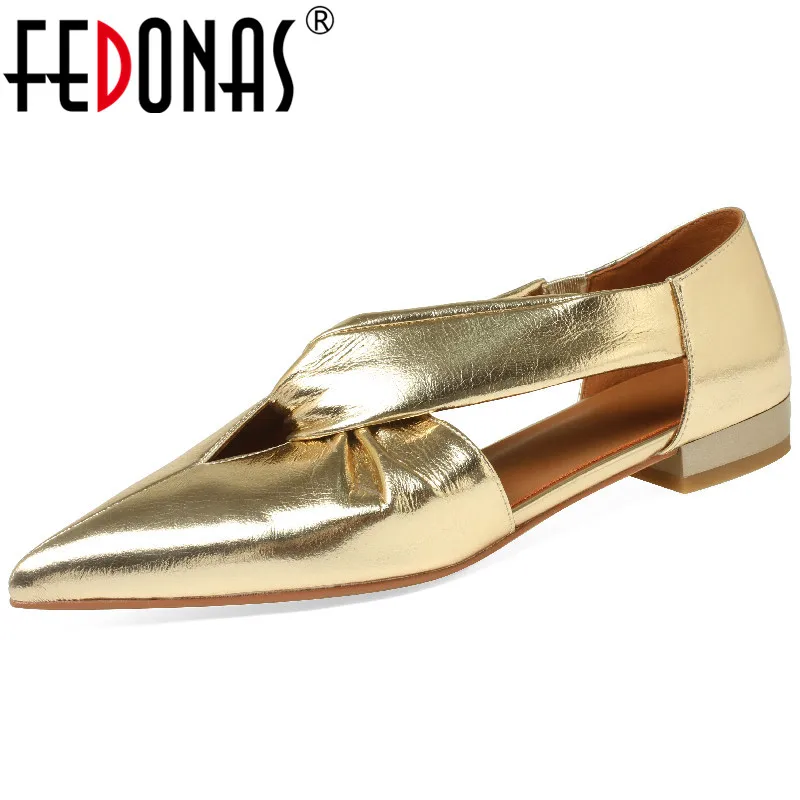 

FEDONAS Women Pumps Low Heels Point Toe Genuine Leather Hollow Shoes Woman Spring Summer Brand Fashion New Arrival Casual Office