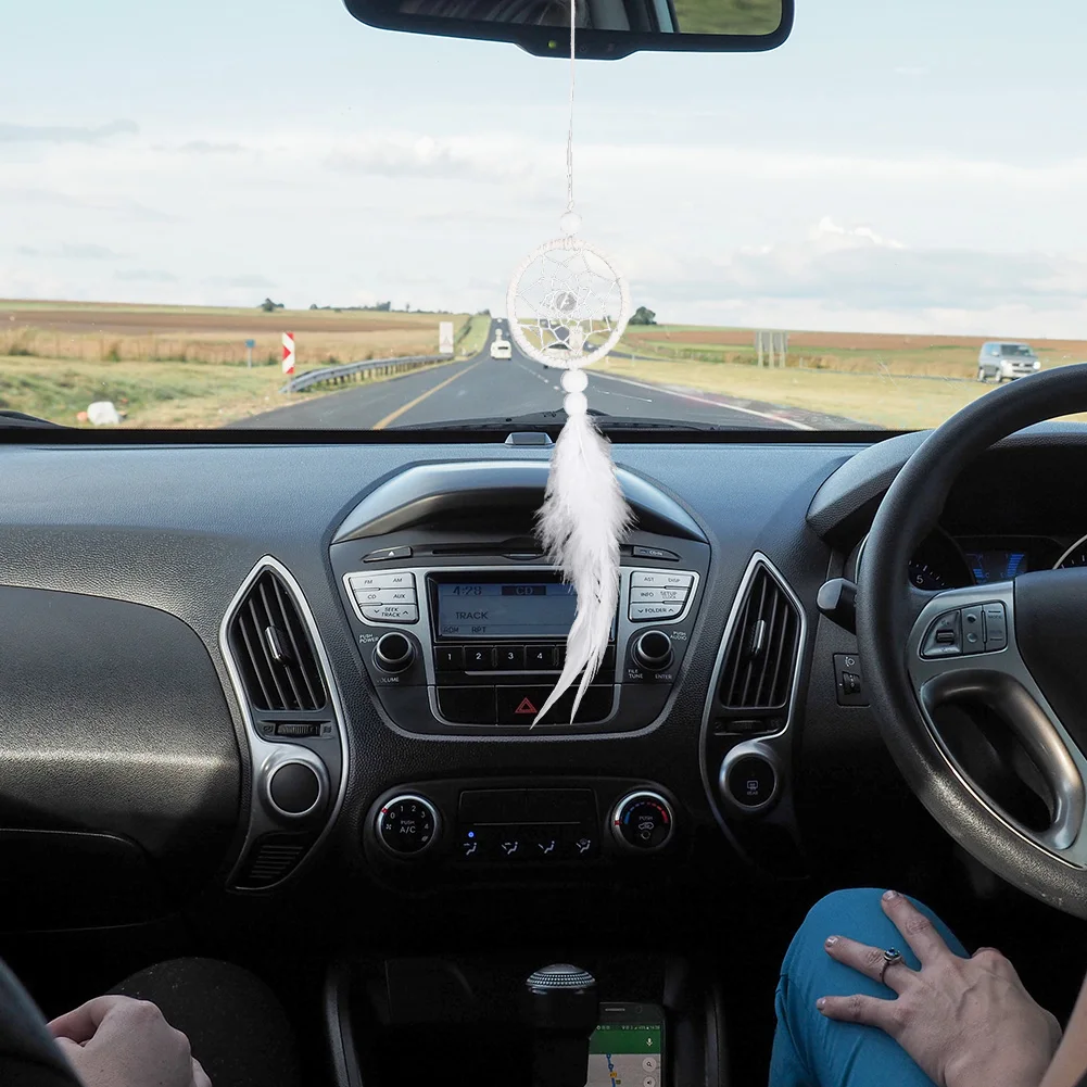 Dream Catcher Car Pendant Home Wall Hanging Adornment Feather Home Dream Catcher Wall Decor Pure White Romantic for Girls Women 5