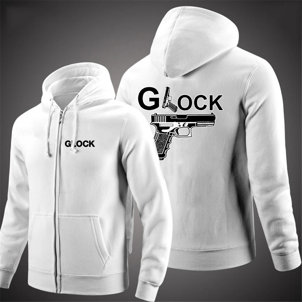 2023 Spring Autumn New Glock Perfection Shooting Printing Hooded Long Sleeves Hoodies Popular Zipper Solid Color Casual Pullover
