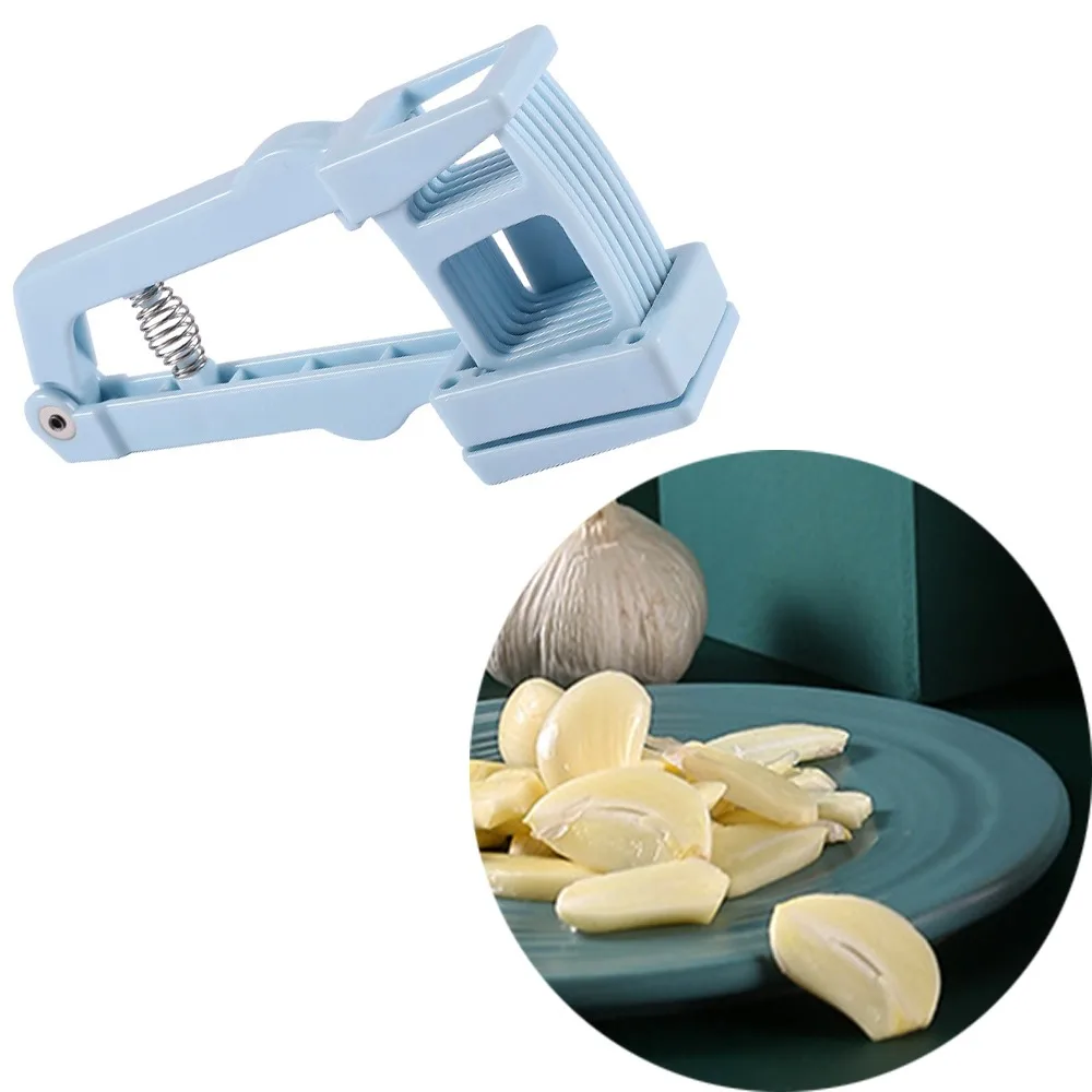 

Blue Garlic Chopper Plastic with Stainless Steel Blades Hand Garlic Press Portable Hand Press Garlic Slicing Tools Kitchen