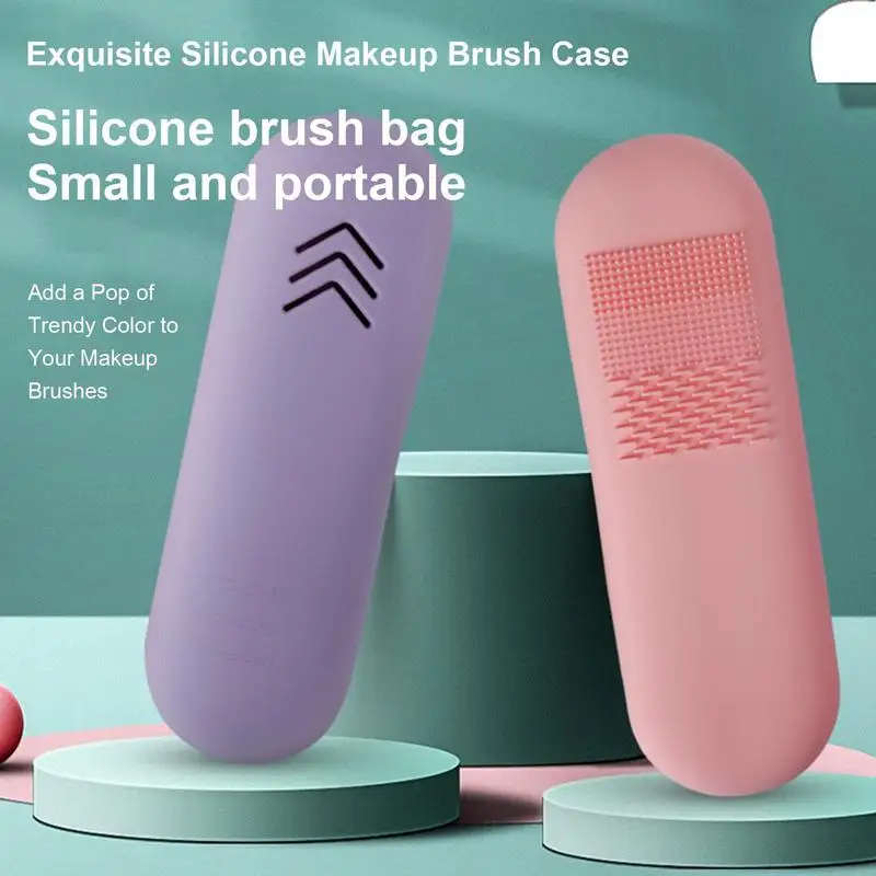 Silicone Makeup Brush Case Bag Silicone Makeup Brush Travel Case Portable Silicon Small Makeup Brush Purse For Eyeshadow Lip