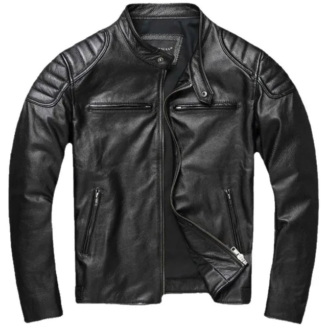 Motorcycle Riding First Layer Cowhide Leather Jacket Men's Stand-up Collar Youth Spring Autumn Large Size Jackets 5