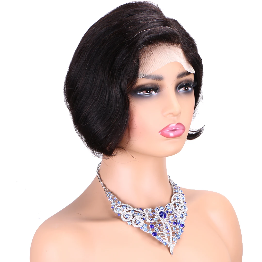 4*4 Lace Frontal Bob Wigs for Black Women Side Part Black Human Hair Lace Wig for Afro African Short Straight Women&lsquo;s Hair