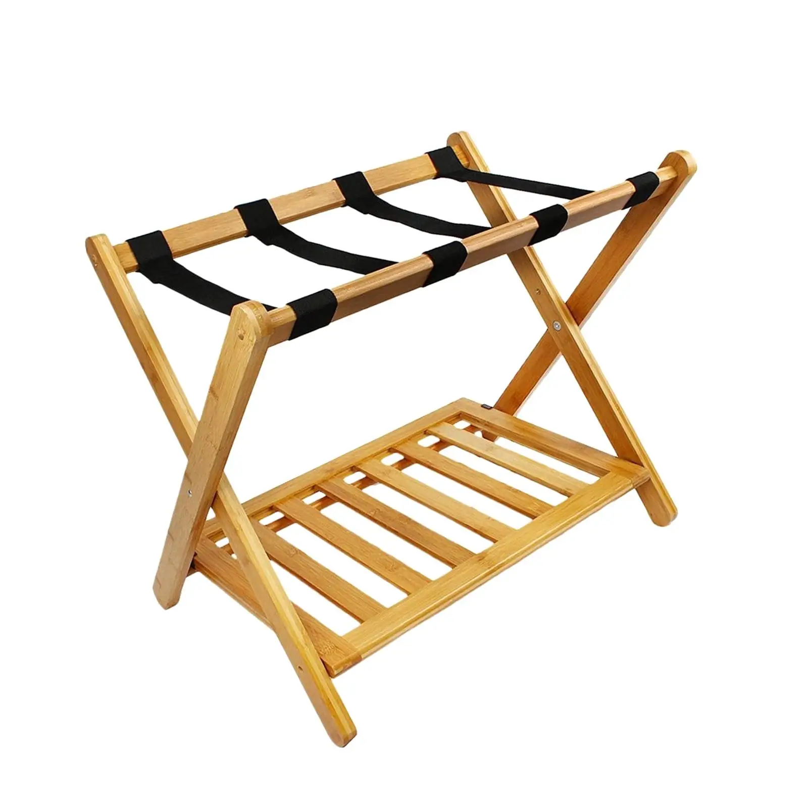 Suitcase Stand Organizer Folding Heavy Duty Wood Thickened Two Tier Shelf Durable Portable Luggage Rack Luggage Holder for Hotel luggage rack