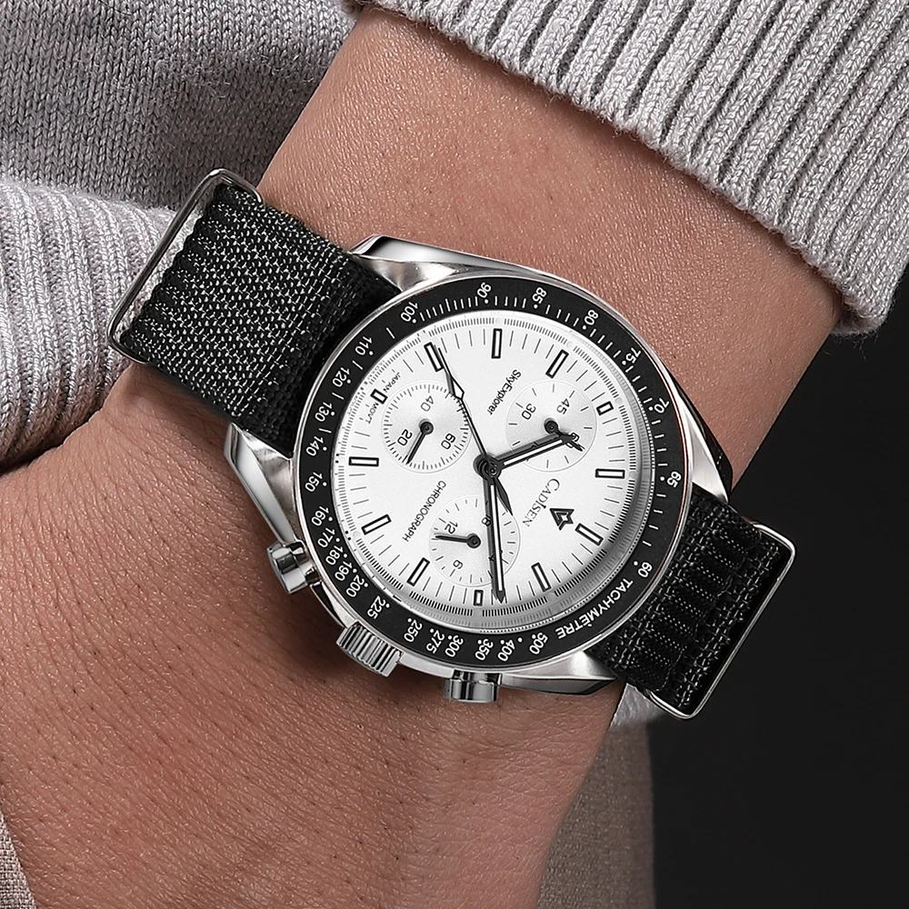 CADISEN Men's Luxury Quartz Watch – Sapphire Crystal, VK68 Chronograph, Automatic, Canvas Strap 4